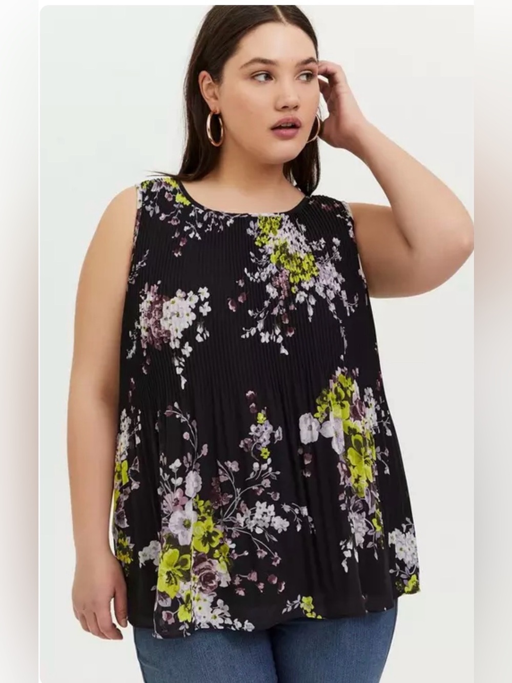 Torrid Floral Pleated Sleeveless Blouse Size 1 Flowy Lined Tank Top